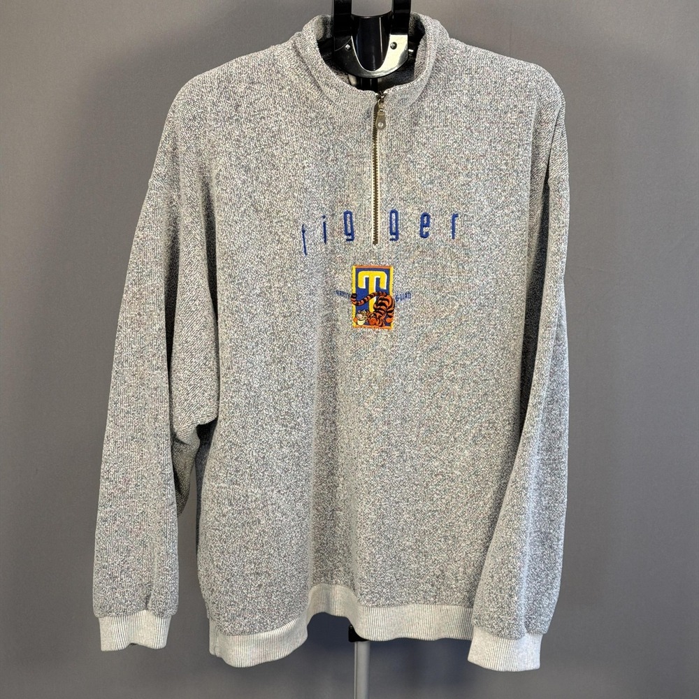Vintage The Disney Store Sweatshirt Mens 2XL Gray Tigger Pullover 1/4 Zip 90s